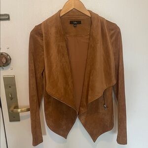 Lulu's Brown Suede-Like Blazer with Waterfall Collar